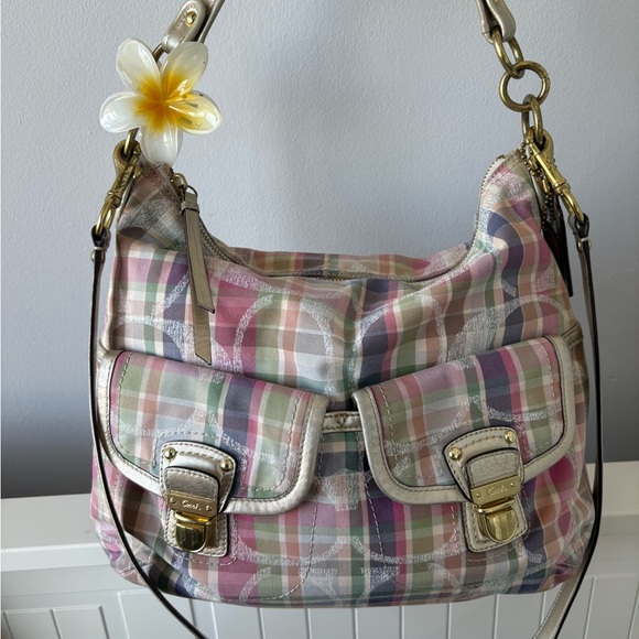 Coach Poppy Pink Pastel Plaid Shoulder Bag with Gold Hardware - Picture 4 of 11